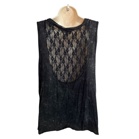 POL Black Distressed Lace Back Tank Top Size L - Picture 4 of 9
